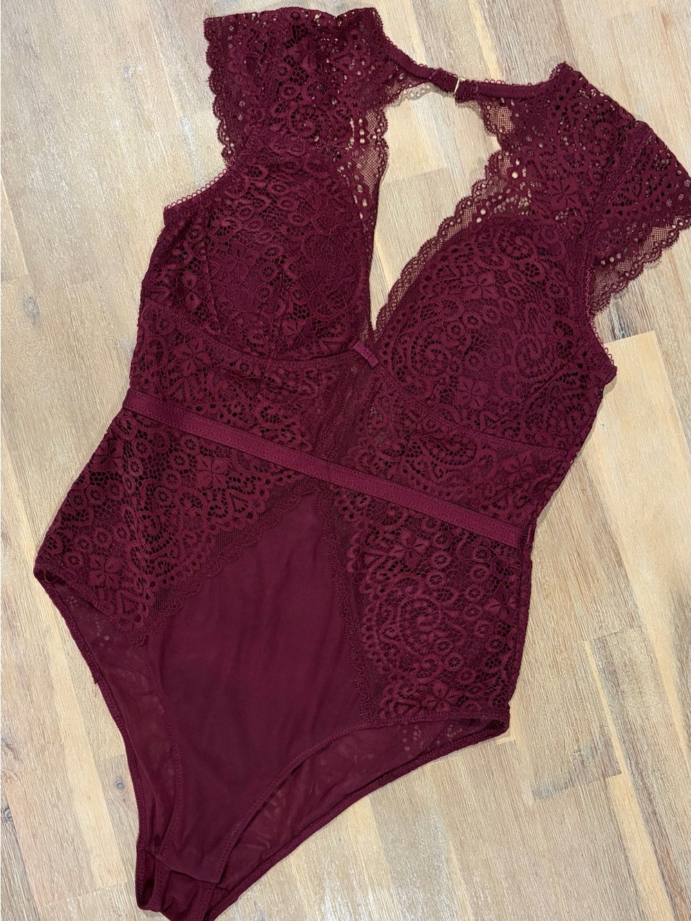sophie b. Burgundy Lace V-Neck Bodysuit